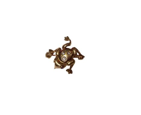 18ct gold novelty brooch in the form of a frog with ruby eyes and diamond set body, 17mmWeight 3.9 grams