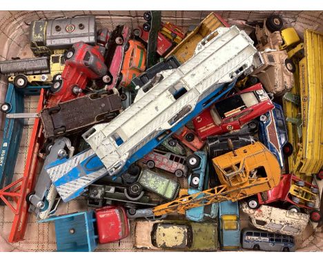 Die cast unboxed selection various manufacturers including Matchbox, Dinky, Corgi etc, in three suitcases and two boxes, incl
