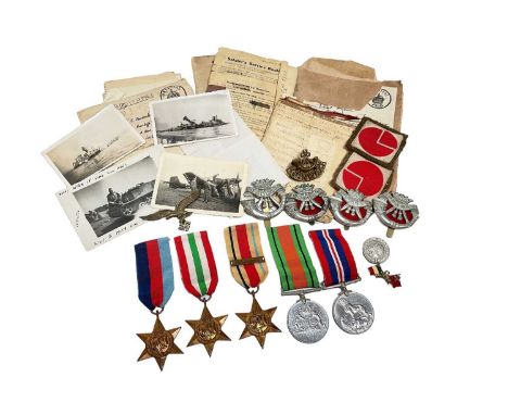 Second World War medal group comprising 1939 - 1945 Star, Africa Star with 1st Army Clasp, Italy Star, Defence and War medals