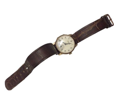 1930s 9ct gold cased wristwatch by J. W. Benson with manual wind 16 jewel Swiss movement in 9ct gold case, 28mm diameter (Gla