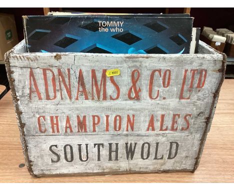 Adnams beer crate, c1950s, painted white with ‘Adnams and Co Ltd Champion Ales’ in red, and ‘Southwold’ in black on the front