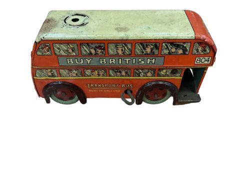 tinplate selection including Brimtoy Bus, Triang Mini Truck, German hopping frog, chick &amp; tortoise (5)