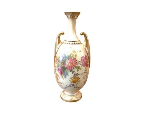 Royal Worcester blush ivory vase with gilded and floral decoration, numbered 2307, 27cm highGood overall condition with no cr