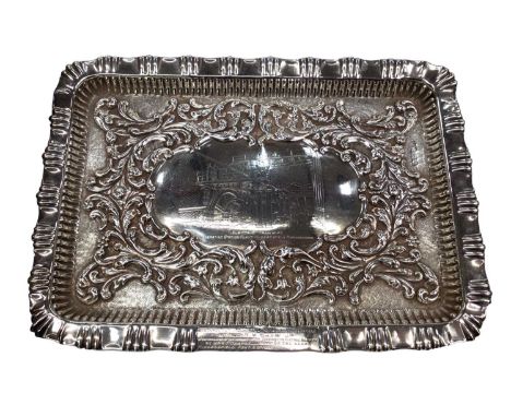 Huddersfield interest- Late Victorian silver dressing table tray with engraved depiction of the Electric Tramways Generating 