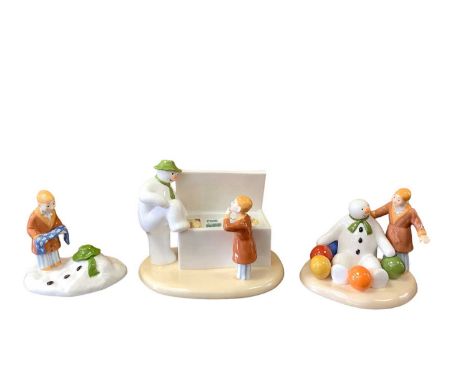 Six Coalport Characters limited edition The Snowman items - Walking In The Air Snow Globe, Having A Party, Time To Cool Down,