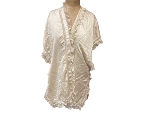 Edwardian Irish Crochet lace blouse yoke and front (garment is significantly damaged), Edwardian cream silk and lace, a filet