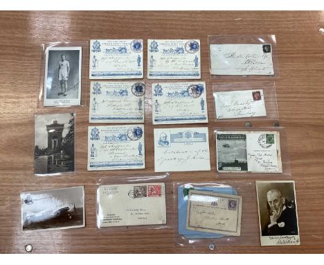 Mixed postcards, letters and stamps to include Coronation 1911 'First UK Aerial Post, Post Office Jubilee Uniform Penny Posta