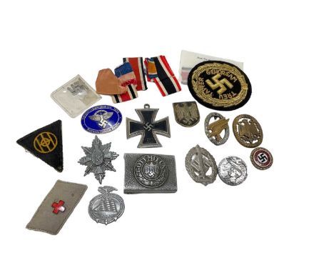 Nazi Infantry belt buckle and lot Nazi badges and militaria (some modern copies).