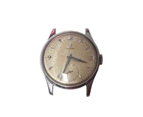 1960s Omega wristwatch with off-white dial, applied Arabic numeral and baton hour markers and subsidiary seconds, in a Dennis