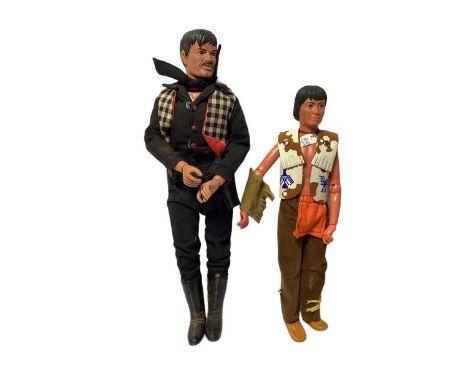 Marx Toys (1970s) Lone Ranger Rides Again action figure, Butch Cassidy &amp; Indians, plus Lone Ranger box and Tonto action f