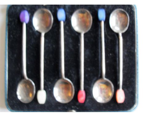 A cased set of six George V silver novelty coffee spoons by James Deakin & Sons, Sheffield 1932, a cased Dalvey silver plated