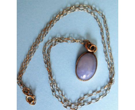 A 9ct gold and opal pendant on oval mount with chain, 2g 