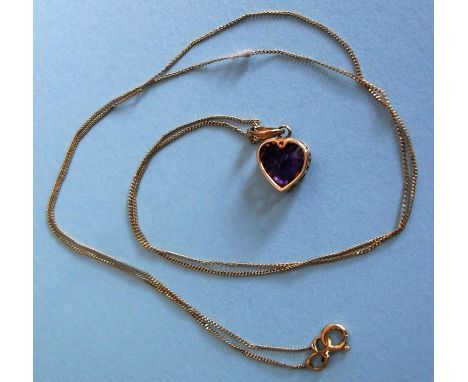 A 9ct gold pendant and chain with heart-shaped amethyst stone and a 9ct white gold pendant heart-shaped locket, 2g (2) 