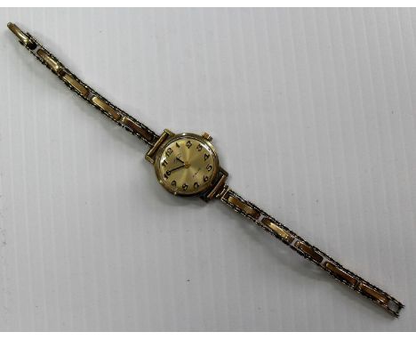 A lady's 17-jewel Rotary stainless steel-backed wristwatch with 9ct yellow gold gate-pattern bracelet strap, gross weight 17.