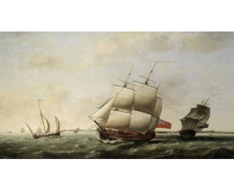 Thomas Luny (British, 1759-1837)Portrait of the East Indiaman Neptune in two positions off the Downs indistinctly signed and 