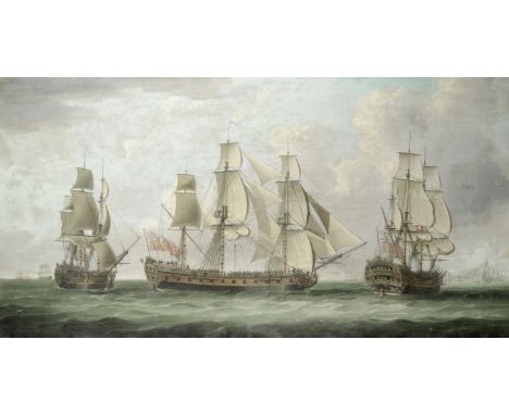 John Cleveley the Elder (Southwark circa 1712-1777 Deptford)The East Indiaman Alfred in three positions off St Helena signed 