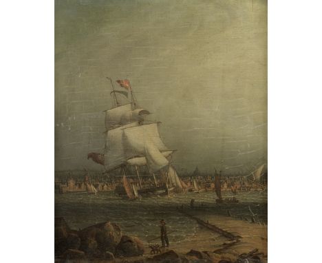 Robert Salmon (British, 1775-1845)Shipping in the Mersey, Liverpool beyond signed, dated and inscribed with artist's stock no