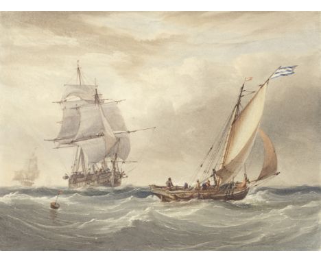 William Joy (British, 1803-1867) and John Cantiloe Joy (British, 1806-1866)A fishing craft and merchantmen at seawatercolour 