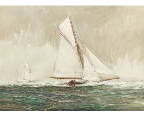 Montague Dawson (British, 1890-1973)A windy day signed 'MONTAGUE DAWSON' (lower left) and bears a title (verso)watercolour he