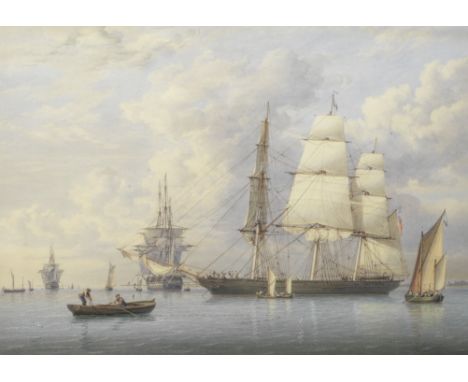 William Joy (British, 1803-1867) and John Cantiloe Joy (British, 1806-1866)A fine merchantman preparing to sail from her offs