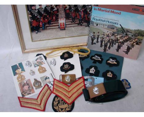 Pipe band and band of the Queen's Royal Irish Hussars. Comprehensive collection of badges and other items relating to the Pip