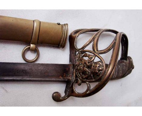 A George IV 1822 pattern Infantry Officer's Sword. Brass three bar basket with George IV cypher inset,. Brass backstrap and p