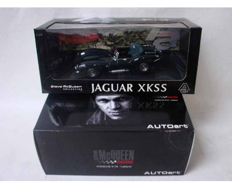 Autoart Steve McQueen collection, a 1:18 scale model Jaguar XKSS 1956, green in original box and an Autoart Steve McQueen Rac