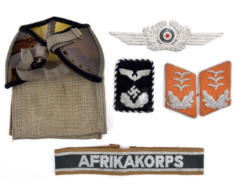 Third Reich insignia, comprising pair of Luftwaffe Technical Branch Hauptmanns collar patches; Luftwaffe NCO?s aluminium cap 