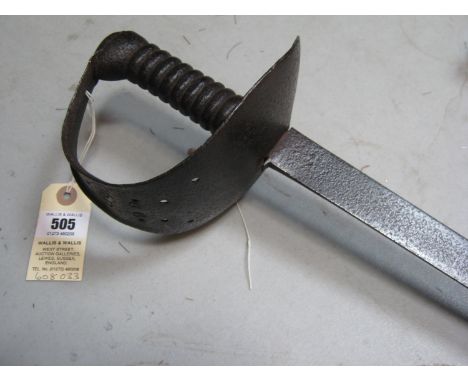 An 1845 pattern naval cutlass,  straight SE blade 25", sheet steel semi basket guard, with turned up edges towards pommel, pi