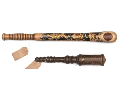 A pale brown truncheon of the Royal Antediluvian Order of Buffaloes,  painted devices, etc, and "Subscription Lodge 1319" (po