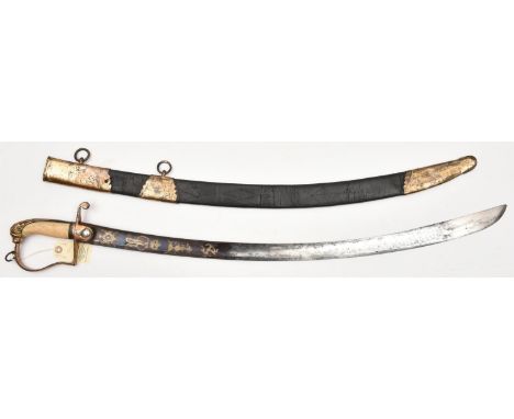 A 1796 style light cavalry officer's sword, broad shallow fullered blade with hatchet point, 32½", marked "J.J. Runkel, Solin