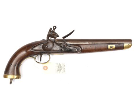 A 14 bore Belgian military flintlock holster pistol, c 1830,  15½" overall, barrel 9" with Liege proof (faint); plain rounded