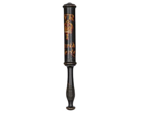 A Victorian black painted baluster truncheon or tipstaff of North Bierley (Yorkshire, West Riding),  gilt red and white paint