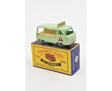 A Matchbox Series Commer Milk Float (21c). In light green with 'Drink More Milk' decal to roof and bottle decals to doors. Si