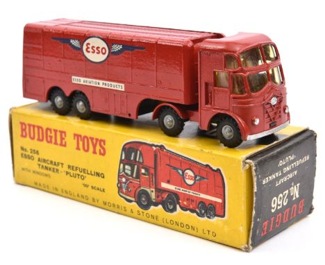 Budgie Toys Foden ESSO Aircraft Refuelling Tanker 'PLUTO'. In red livery with ESSO decals to sides and rear. Boxed, some crea