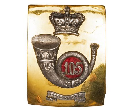 An officer's gilt and silver plated rectangular shoulder belt plate of The 105th (Madras Light Infantry) Regiment, 1861-81,  