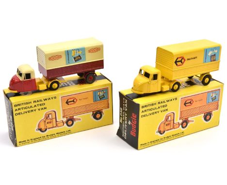 2 Budgie Toys. 2 Scammell Scarab British Railways Delivery Vans (238). One in BR red &amp; cream livery with Cadbury Dairy Mi