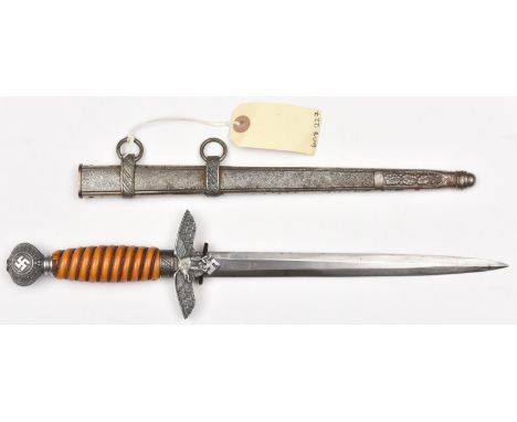 A Third Reich 2nd pattern Luftwaffe officer's dagger,  by E. Pack &amp; Sohne, Solingen, with wire bound orange grip, in its 