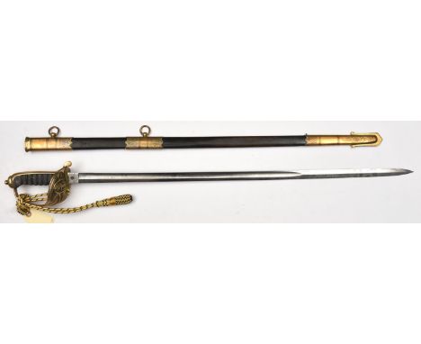 An early 20th century R Naval Warrant Officer's sword, almost straight, fullered blade 31½", with maker's name J. Friedeberg,