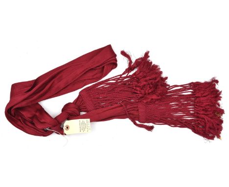 An early 19th century infantry officer's crimson silk barrel sash,  with 8" tassels. GC               . 