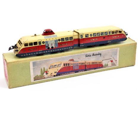 A scarce French Hornby (Serie Hornby) O gauge  AUTORAIL Electrique 2Pieces (2-car electric railcar). A 3-rail electric exampl