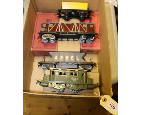 A French Hornby 3 rail electric O gauge 4 wheeled twin pantograph electric locomotive. An example in SNCF olive green with cr