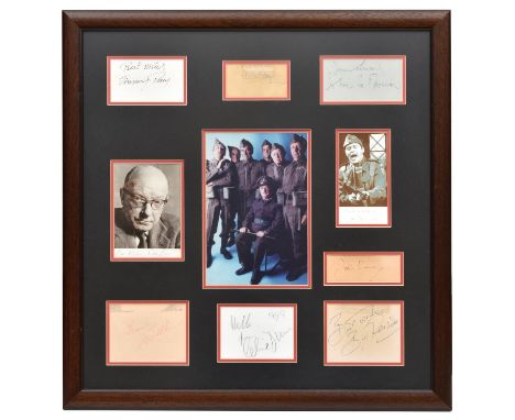 "Dad's Army" a well mounted and framed display of photos and signatures relating to the Television series:  group photos of t