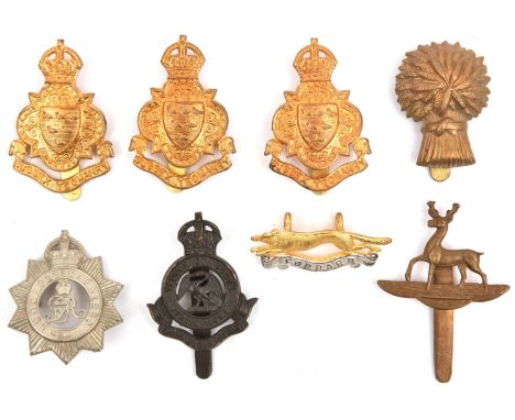 8 yeomanry cap badges:  Herts by Woodward B'ham, R Bucks, R Sussex (1480, 3), Geo V N. Somerset WM, E Riding WM (1496), Lothi