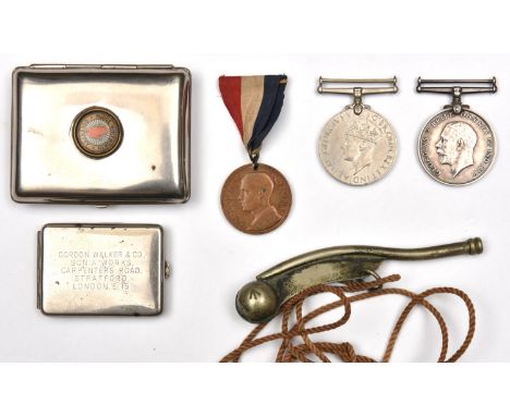 An interesting silver plated promotional pocket match book case, engraved "Gordon Waller &amp; Co. Sonia Works, Carpenter Roa