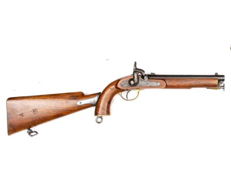 An extremely fine .577" 1856 pattern rifled percussion cavalry pistol carbine, the pistol 15½" overall, barrel 10" with 5 gro
