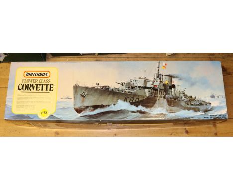 A Matchbox 1:72 scale Flower Class Corvette kit. Designed to be assembled as a British, Canadian or American example. Boxed, 