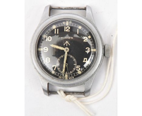 A late WWII Timor WWW military issue wristwatch,  numbered K11381/41281, black dial with subsidiary seconds dial and marked "