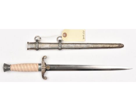 A Third Reich Army officers dagger, by Alcosa, Solingen, the hilt with silver plated crosspiece, grey metal pommel, and white