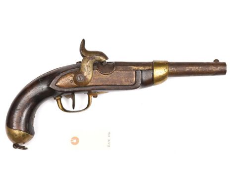 A 14 bore Swiss Model 1842 military percussion holster pistol by Beuret Freres, Liege,  14" overall, barrel 8"; the flat lock